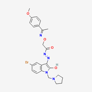 molecular formula C24H26BrN5O4 B10879128 N'-[(3Z)-5-bromo-2-oxo-1-(pyrrolidin-1-ylmethyl)-1,2-dihydro-3H-indol-3-ylidene]-2-({[(1E)-1-(4-methoxyphenyl)ethylidene]amino}oxy)acetohydrazide 
