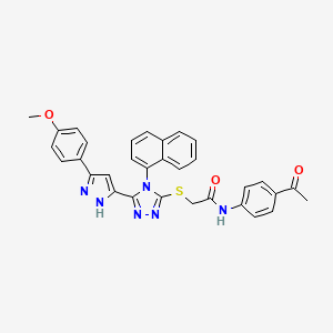molecular formula C32H26N6O3S B10879455 N-(4-acetylphenyl)-2-({5-[3-(4-methoxyphenyl)-1H-pyrazol-5-yl]-4-(naphthalen-1-yl)-4H-1,2,4-triazol-3-yl}sulfanyl)acetamide 