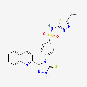 molecular formula C21H17N7O2S3 B10880526 N-(5-ethyl-1,3,4-thiadiazol-2-yl)-4-[3-(quinolin-2-yl)-5-sulfanyl-4H-1,2,4-triazol-4-yl]benzenesulfonamide 
