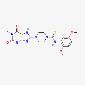 molecular formula C20H25N7O4S B10880980 N-(2,5-dimethoxyphenyl)-4-(1,3-dimethyl-2,6-dioxo-2,3,6,7-tetrahydro-1H-purin-8-yl)piperazine-1-carbothioamide 