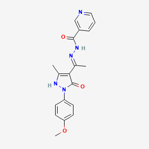 molecular formula C19H19N5O3 B10881818 N'-{(1Z)-1-[1-(4-methoxyphenyl)-3-methyl-5-oxo-1,5-dihydro-4H-pyrazol-4-ylidene]ethyl}pyridine-3-carbohydrazide 