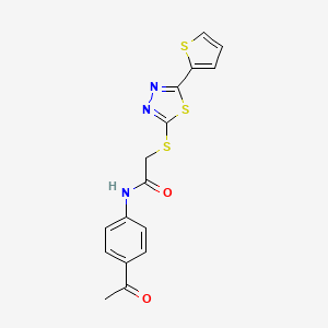 molecular formula C16H13N3O2S3 B10882373 N-(4-acetylphenyl)-2-{[5-(thiophen-2-yl)-1,3,4-thiadiazol-2-yl]sulfanyl}acetamide 