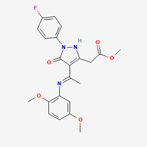 molecular formula C22H22FN3O5 B10883376 methyl [(4Z)-4-{1-[(2,5-dimethoxyphenyl)amino]ethylidene}-1-(4-fluorophenyl)-5-oxo-4,5-dihydro-1H-pyrazol-3-yl]acetate 