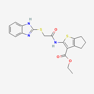 molecular formula C19H19N3O3S2 B10883389 Ethyl 2-(2-((1H-benzo[d]imidazol-2-yl)thio)acetamido)-5,6-dihydro-4H-cyclopenta[b]thiophene-3-carboxylate 