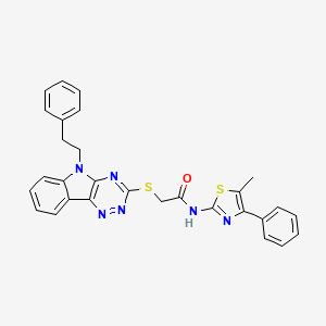 molecular formula C29H24N6OS2 B10883943 N-(5-methyl-4-phenyl-1,3-thiazol-2-yl)-2-{[5-(2-phenylethyl)-5H-[1,2,4]triazino[5,6-b]indol-3-yl]sulfanyl}acetamide 