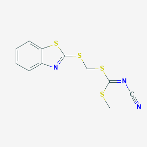 molecular formula C11H9N3S4 B010884 [1,3-Benzothiazol-2-ylsulfanylmethylsulfanyl(methylsulfanyl)methylidene]cyanamide CAS No. 109348-92-7