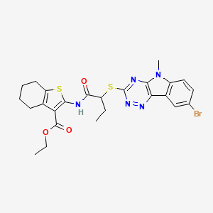 molecular formula C25H26BrN5O3S2 B10884535 ethyl 2-({2-[(8-bromo-5-methyl-5H-[1,2,4]triazino[5,6-b]indol-3-yl)sulfanyl]butanoyl}amino)-4,5,6,7-tetrahydro-1-benzothiophene-3-carboxylate 