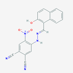 molecular formula C19H11N5O3 B10884773 4-{(2E)-2-[(2-hydroxynaphthalen-1-yl)methylidene]hydrazinyl}-5-nitrobenzene-1,2-dicarbonitrile 