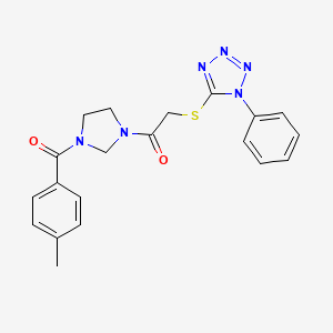 molecular formula C20H20N6O2S B10884898 1-{3-[(4-methylphenyl)carbonyl]imidazolidin-1-yl}-2-[(1-phenyl-1H-tetrazol-5-yl)sulfanyl]ethanone 