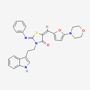 molecular formula C28H26N4O3S B10884920 3-[2-(1H-Indol-3-YL)ethyl]-5-[(E)-1-(5-morpholino-2-furyl)methylidene]-2-(phenylimino)-1,3-thiazolan-4-one 