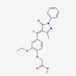 molecular formula C21H20N2O5 B10886313 {2-ethoxy-4-[(E)-(3-methyl-5-oxo-1-phenyl-1,5-dihydro-4H-pyrazol-4-ylidene)methyl]phenoxy}acetic acid 