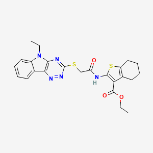 molecular formula C24H25N5O3S2 B10886796 ethyl 2-({[(5-ethyl-5H-[1,2,4]triazino[5,6-b]indol-3-yl)sulfanyl]acetyl}amino)-4,5,6,7-tetrahydro-1-benzothiophene-3-carboxylate 