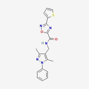 molecular formula C19H17N5O2S B10887620 N-[(3,5-dimethyl-1-phenyl-1H-pyrazol-4-yl)methyl]-3-(thiophen-2-yl)-1,2,4-oxadiazole-5-carboxamide 