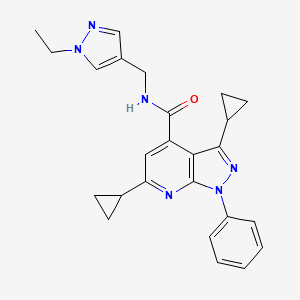 molecular formula C25H26N6O B10887846 3,6-dicyclopropyl-N-[(1-ethyl-1H-pyrazol-4-yl)methyl]-1-phenyl-1H-pyrazolo[3,4-b]pyridine-4-carboxamide 