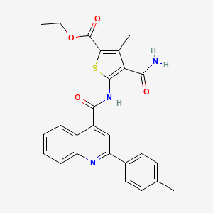 molecular formula C26H23N3O4S B10888255 Ethyl 4-carbamoyl-3-methyl-5-({[2-(4-methylphenyl)quinolin-4-yl]carbonyl}amino)thiophene-2-carboxylate 