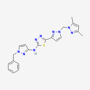 molecular formula C21H21N9S B10888768 N-(1-benzyl-1H-pyrazol-3-yl)-5-{1-[(3,5-dimethyl-1H-pyrazol-1-yl)methyl]-1H-pyrazol-3-yl}-1,3,4-thiadiazol-2-amine 