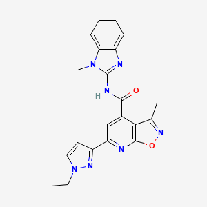 molecular formula C21H19N7O2 B10889560 6-(1-ethyl-1H-pyrazol-3-yl)-3-methyl-N-(1-methyl-1H-benzimidazol-2-yl)[1,2]oxazolo[5,4-b]pyridine-4-carboxamide 