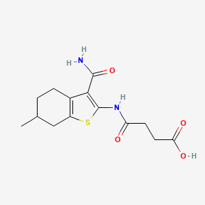molecular formula C14H18N2O4S B10889904 4-[(3-Carbamoyl-6-methyl-4,5,6,7-tetrahydro-1-benzothiophen-2-yl)amino]-4-oxobutanoic acid 