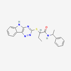 molecular formula C21H21N5OS B10890478 N-(1-Phenylethyl)-2-{5H-[1,2,4]triazino[5,6-B]indol-3-ylsulfanyl}butanamide 