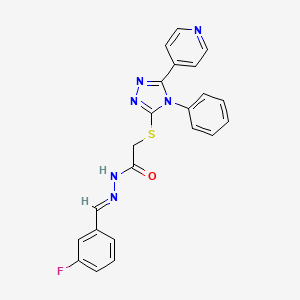 molecular formula C22H17FN6OS B10890508 N'-[(E)-(3-fluorophenyl)methylidene]-2-{[4-phenyl-5-(pyridin-4-yl)-4H-1,2,4-triazol-3-yl]sulfanyl}acetohydrazide 