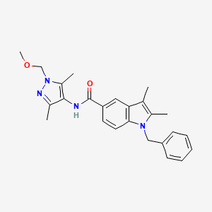 molecular formula C25H28N4O2 B10890621 N-[1-(Methoxymethyl)-3,5-dimethyl-1H-pyrazol-4-yl]-2,3-dimethyl-1-(phenylmethyl)-1H-indole-5-carboxamide CAS No. 1174860-78-6