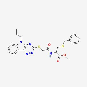 molecular formula C25H27N5O3S2 B10890759 methyl S-benzyl-N-{[(5-propyl-5H-[1,2,4]triazino[5,6-b]indol-3-yl)sulfanyl]acetyl}cysteinate 