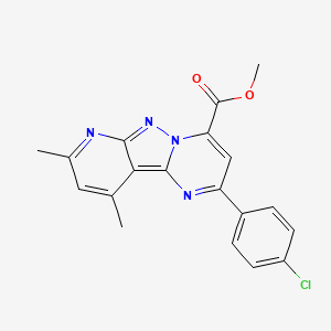 molecular formula C19H15ClN4O2 B10890900 methyl 4-(4-chlorophenyl)-11,13-dimethyl-3,7,8,10-tetrazatricyclo[7.4.0.02,7]trideca-1,3,5,8,10,12-hexaene-6-carboxylate 