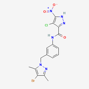 molecular formula C16H14BrClN6O3 B10890966 N-{3-[(4-bromo-3,5-dimethyl-1H-pyrazol-1-yl)methyl]phenyl}-4-chloro-5-nitro-1H-pyrazole-3-carboxamide 