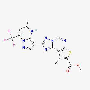 molecular formula C18H16F3N7O2S B10891107 Methyl 9-methyl-2-[5-methyl-7-(trifluoromethyl)-4,5,6,7-tetrahydropyrazolo[1,5-a]pyrimidin-3-yl]thieno[3,2-e][1,2,4]triazolo[1,5-c]pyrimidine-8-carboxylate 