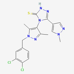 molecular formula C18H17Cl2N7S B10891115 4-[1-(3,4-dichlorobenzyl)-3,5-dimethyl-1H-pyrazol-4-yl]-5-(1-methyl-1H-pyrazol-4-yl)-4H-1,2,4-triazole-3-thiol 