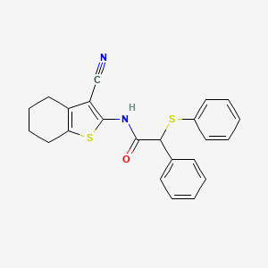 molecular formula C23H20N2OS2 B10891295 N-(3-cyano-4,5,6,7-tetrahydro-1-benzothiophen-2-yl)-2-phenyl-2-(phenylsulfanyl)acetamide 