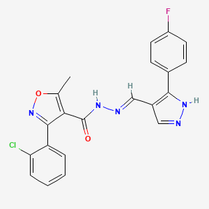 molecular formula C21H15ClFN5O2 B10891346 3-(2-chlorophenyl)-N'-{(E)-[3-(4-fluorophenyl)-1H-pyrazol-4-yl]methylidene}-5-methyl-1,2-oxazole-4-carbohydrazide 