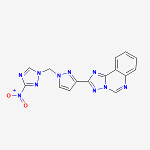 molecular formula C15H10N10O2 B10891531 2-{1-[(3-nitro-1H-1,2,4-triazol-1-yl)methyl]-1H-pyrazol-3-yl}[1,2,4]triazolo[1,5-c]quinazoline 