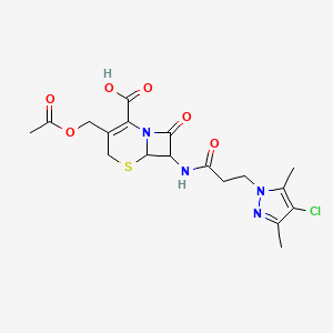 molecular formula C18H21ClN4O6S B10891541 3-[(acetyloxy)methyl]-7-{[3-(4-chloro-3,5-dimethyl-1H-pyrazol-1-yl)propanoyl]amino}-8-oxo-5-thia-1-azabicyclo[4.2.0]oct-2-ene-2-carboxylic acid 