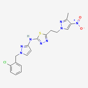 molecular formula C18H17ClN8O2S B10891907 N-[1-(2-chlorobenzyl)-1H-pyrazol-3-yl]-5-[2-(3-methyl-4-nitro-1H-pyrazol-1-yl)ethyl]-1,3,4-thiadiazol-2-amine 