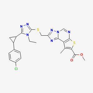 molecular formula C24H22ClN7O2S2 B10892497 methyl 2-[({5-[2-(4-chlorophenyl)cyclopropyl]-4-ethyl-4H-1,2,4-triazol-3-yl}sulfanyl)methyl]-9-methylthieno[3,2-e][1,2,4]triazolo[1,5-c]pyrimidine-8-carboxylate 
