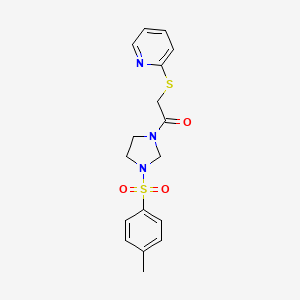 molecular formula C17H19N3O3S2 B10892599 1-{3-[(4-Methylphenyl)sulfonyl]imidazolidin-1-yl}-2-(pyridin-2-ylsulfanyl)ethanone 