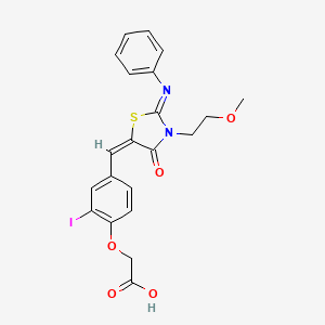 molecular formula C21H19IN2O5S B10892643 (2-iodo-4-{(E)-[(2Z)-3-(2-methoxyethyl)-4-oxo-2-(phenylimino)-1,3-thiazolidin-5-ylidene]methyl}phenoxy)acetic acid 