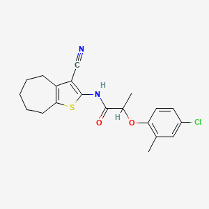 molecular formula C20H21ClN2O2S B10892657 2-(4-chloro-2-methylphenoxy)-N-(3-cyano-5,6,7,8-tetrahydro-4H-cyclohepta[b]thiophen-2-yl)propanamide 