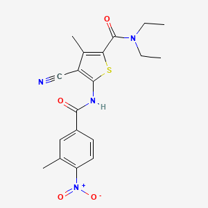 molecular formula C19H20N4O4S B10892672 4-cyano-N,N-diethyl-3-methyl-5-{[(3-methyl-4-nitrophenyl)carbonyl]amino}thiophene-2-carboxamide 