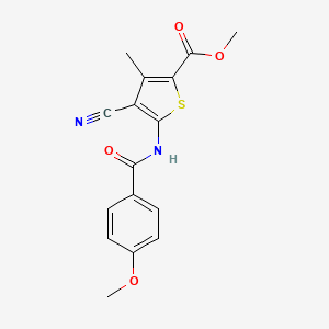 molecular formula C16H14N2O4S B10892860 Methyl 4-cyano-5-{[(4-methoxyphenyl)carbonyl]amino}-3-methylthiophene-2-carboxylate 