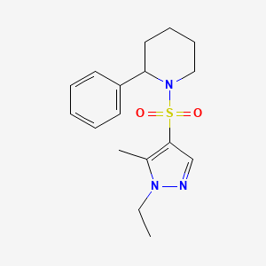 molecular formula C17H23N3O2S B10893142 1-[(1-ethyl-5-methyl-1H-pyrazol-4-yl)sulfonyl]-2-phenylpiperidine 