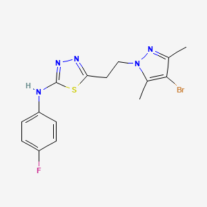 molecular formula C15H15BrFN5S B10893206 5-[2-(4-bromo-3,5-dimethyl-1H-pyrazol-1-yl)ethyl]-N-(4-fluorophenyl)-1,3,4-thiadiazol-2-amine 