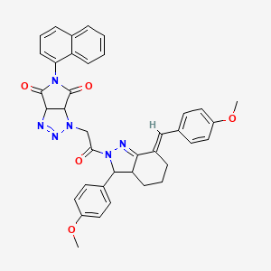 molecular formula C38H34N6O5 B10893215 1-{2-[(7E)-7-(4-methoxybenzylidene)-3-(4-methoxyphenyl)-3,3a,4,5,6,7-hexahydro-2H-indazol-2-yl]-2-oxoethyl}-5-(naphthalen-1-yl)-3a,6a-dihydropyrrolo[3,4-d][1,2,3]triazole-4,6(1H,5H)-dione 
