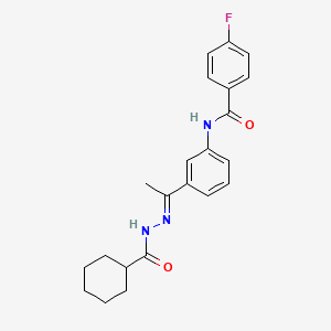 molecular formula C22H24FN3O2 B10893338 N-(3-{(1E)-1-[2-(cyclohexylcarbonyl)hydrazinylidene]ethyl}phenyl)-4-fluorobenzamide 