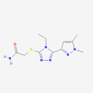 molecular formula C11H16N6OS B10893402 2-{[5-(1,5-dimethyl-1H-pyrazol-3-yl)-4-ethyl-4H-1,2,4-triazol-3-yl]sulfanyl}acetamide 