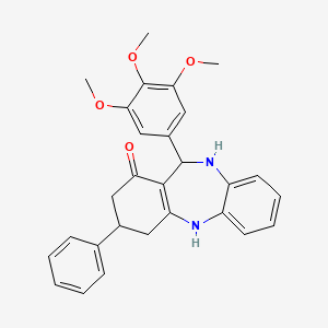 molecular formula C28H28N2O4 B10893415 9-Phenyl-6-(3,4,5-trimethoxyphenyl)-5,6,8,9,10,11-hexahydrobenzo[b][1,4]benzodiazepin-7-one 