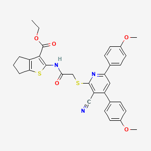 molecular formula C32H29N3O5S2 B10893477 Ethyl 2-[({[3-cyano-4,6-bis(4-methoxyphenyl)-2-pyridinyl]sulfanyl}acetyl)amino]-5,6-dihydro-4H-cyclopenta[B]thiophene-3-carboxylate 