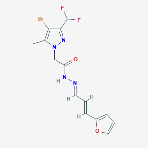 molecular formula C14H13BrF2N4O2 B10893512 2-[4-bromo-3-(difluoromethyl)-5-methyl-1H-pyrazol-1-yl]-N'-[(1E,2E)-3-(furan-2-yl)prop-2-en-1-ylidene]acetohydrazide 