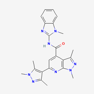 molecular formula C23H24N8O B10893668 1,3-dimethyl-N-(1-methyl-1H-benzimidazol-2-yl)-6-(1,3,5-trimethyl-1H-pyrazol-4-yl)-1H-pyrazolo[3,4-b]pyridine-4-carboxamide 